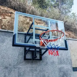 Tube en acier et verre trempé PC réglable en hauteur cercle de basket mural support de basket-ball de levage à manivelle personnalisé