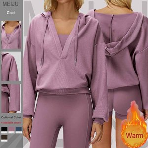 Vêtements de <span class=keywords><strong>sport</strong></span> Vêtements d'extérieur d'automne et d'hiver avec une <span class=keywords><strong>grande</strong></span> capuche et un grand col en V Yoga Fitness Workout Vestes de <span class=keywords><strong>sport</strong></span> pour femmes - Product Image 1