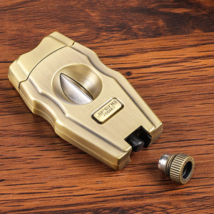 V-cutter Cigar Cutter Cigar Cutter V Luxury Table Double Blade Stainless Steel Custom Logo V-cutter Gold Black Cigar V Cut Cutter With Build-in Punch