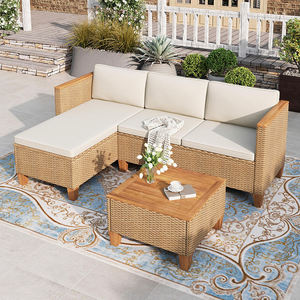 Canapés de salon d'extérieur modernes Dwoo à trois places avec revêtement en cuir synthétique, ensembles de meubles de jardin confortables pour petit patio - Product Image 1