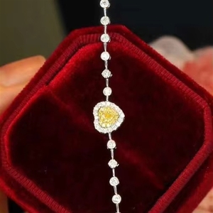 Xinfly - Pulsera de Oro de 18K con Forma de Corazón y Zafiro Amarillo Natural, Joyería Fina para Parejas, Amor Eterno 520 - Product Image 2