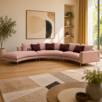 VONLIVA Canapé en bois et cuir semi-circulaire incurvé, style nordique moderne et minimaliste, pour bureau, salle de réception, ensemble de canapés créatifs pour designers