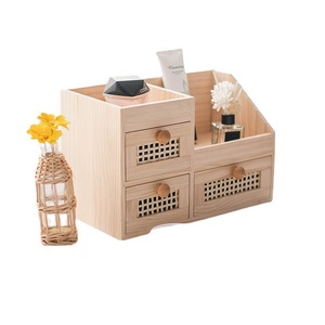 Caja de almacenamiento de madera con cajones para cosméticos y joyas, organizador de escritorio, color sólido, capacidad de 1-3L - Product Image 5