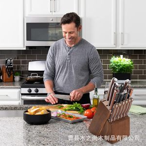 Bloc à couteaux en bois Huiji, support de rangement pour couteaux en bois massif, support de couteaux de cuisine pour la cuisine et la pâtisserie - Product Image 1