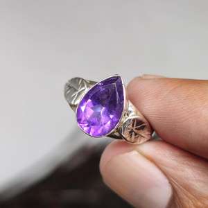 Bague Boho en argent sterling 925 faite à la main de style classique en forme de poire améthyste bague de déclaration pour les fêtes - Product Image 6