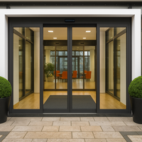 Porte coulissante double automatique en verre moderne de luxe |   Cadre en alliage d'aluminium, sécurité, fermeture douce, moteur DC sans balais, villas, écoles