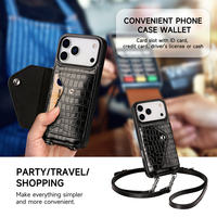 Étui portefeuille bandoulière en cuir véritable de vachette avec fente magnétique pour cartes pour iPhone 16 17 18 Pro Max OEM