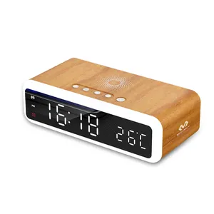 Multifunction led digital 15w wireless charger alarm clock qi fast charging 4 in 1 wood type c alarm clock wireless charger
