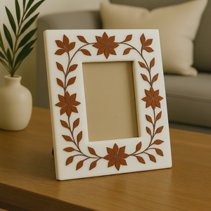 New Arrival Resin Inlay <b>Picture</b> <b>Frame</b> with Embossed Floral Design Handmade Vertical Tabletop Display B2B supply - Product Image 1