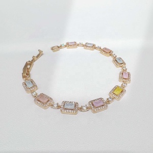 Bracelet classique géométrique en argent sterling 925, plaqué or, zirconias colorées, style tennis, pour filles, idéal pour les soirées. - Product Image 4