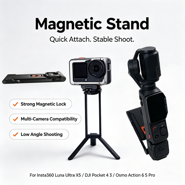Universal Magnetic Tripod Mount for Insta360 Luna Ultra Accessories 1/4 Thread Screw for DJI Pocket 4 3 Osmo Action 6 5 Pro
