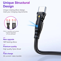 Kabel Data USB C PD USB 60W, 3A pengisian daya cepat siku berputar 180 derajat Tipe C ke Tipe C untuk Game