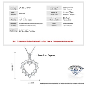 Collier pendentif en forme de cœur coréen en zircon micro-pavé, pour femme, en cuivre pur, plaqué or 14 carats, bijoux faits à la main - Product Image 2