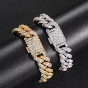 Pulsera de Zirconia Estilo Hip Hop Europeo y Americano, Cadena Cubana de Burbujas de Nariz de Cerdo de 15mm, Tres en Uno, Joyería para Hombre, Venta al por Mayor - Product Image 1