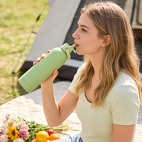 Personnalisé 	 Bouteilles d'eau isothermes double paroi 750 ml sans BPA en acier inoxydable, avec paille, pour la gym