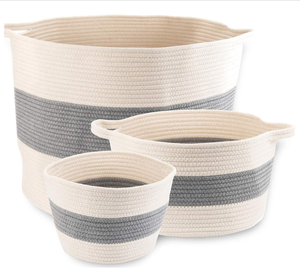 Grande Cesto in Corda di Cotone Intrecciato per Biancheria, Coperte, Giocattoli, con Manici, Contenitore per Piumoni e Cuscini - Product Image 6