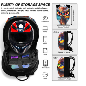 Eye Knight LED Wheel Backpack pour motos Sac complet pour casque avec écritures lumineuses Doublure en nylon imperméable - Product Image 3