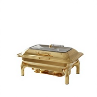 Chauffe-Plats de Luxe Rond Doré 9L pour Hôtels, Plats de Présentation en Acier Inoxydable pour Buffets et Traiteurs