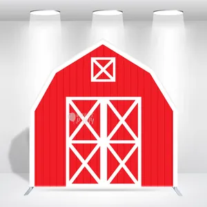 7x7ft Roter Scheunenhaus-förmiger Hintergrund 32mm Hochbelastbarer Aluminiumrahmen Western Cowgirl Bauernhof-Thema Fotobox-Hintergrundständer - Product Image 3