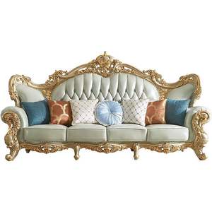 Juego de Sofás de Cuero Genuino Europeo de Lujo 1234, Cuero de Vaca de Grano Completo para Sala de Estar de <span class=keywords><strong>Villa</strong></span>, Conjunto de Muebles de Madera Maciza de Primera Calidad - Product Image 4