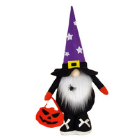 Nouveauté Gnome d'Halloween avec chapeau de sorcière Jouet en peluche Halloween Poupée naine sans visage pour enfants Cadeau Décorations d'Halloween