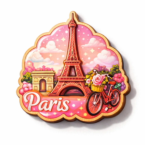 Aimant de réfrigérateur en bois époxy de forme irrégulière personnalisée, souvenir de la Tour Eiffel de <span class=keywords><strong>Paris</strong></span> - Logo de voyage France - Product Image 4