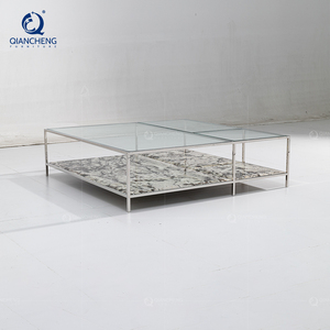 Qiancheng lớn vuông kính Bàn cà phê Quảng Đông khách sạn đồ nội thất hiện đại kính và thép không gỉ Bàn cà phê - Product Image 4