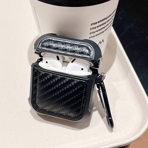 Étui en cuir Texture fibre de carbone pour Apple Airpods 1 2 3 <span class=keywords><strong>Pro</strong></span> 2 boîte de charge pour écouteurs sans fil - Product Image 2
