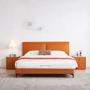 سرير فاخر من خشب hdf يتم تصميمه حسب الطلب من المصنع سرير أكبر قياس بوسادة سرير ناعم حديث لأثاث غرف النوم