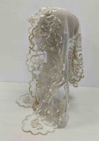 Voile de Mariée Haute Qualité en Dentelle Française Appliquée, Bordures Brodés pour Église Cathédrale, Foulard Mantille Hijab