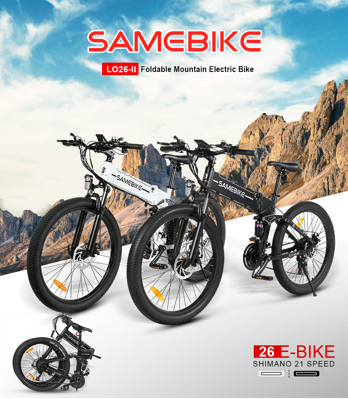 Samebike LO26-II 750W Full Suspension Electric Mountain Bike with 