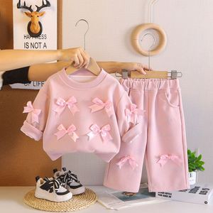 Nouvel ensemble sweat-shirt et pantalon à nœuds multiples motif dessin animé pour petites filles, collection printemps-automne 2026 - Product Image 3