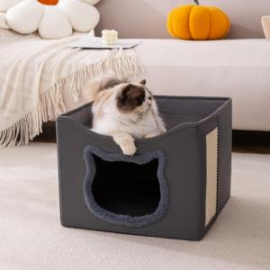 Modernes Quadratisches Faltbares Katzen-Etagenbett Stoff-Höhlen-Design für Mehrere Katzen Wohnzimmer Küche/Badezimmer Nutzung Langlebige Kindermöbel - Product Image 5