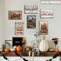 Letrero Metálico Vintage de Otoño con Calabaza y Pájaro, Decoración de Pared Retro para el Hogar