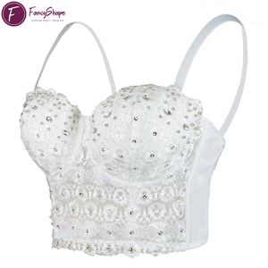 Top Bustier Sexy in Pizzo Naturale con Strass per Donna, Corsetto in Rete per Feste e Addii al Nubilato - Product Image 3