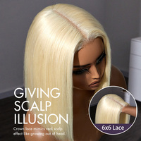Perruque Bob Blond 613 Sans Colle Raie Milieu Profonde Droite 6x6 HD, Perruque à Lacet Frontal HD Cheveux Vietnamiens Bruts, Perruques Full Lace HD