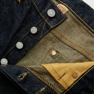 Cut And Sew Slim Fit Selvedge <b>Jeans</b> Deep Indigo Raw Japanese Denim Gold <b>Chain</b> Stitch Unwashed Heritage Premium <b>Jeans</b> - Product Image 5