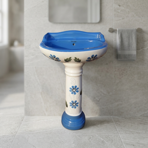 Ensemble de lavabo sur pied Vinus Rustic Vitrosa, éco-responsable, résistant à l'eau, en céramique, lavabo autoportant pour salle de bain - Product Image 2