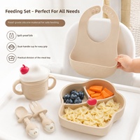 Ensemble d'alimentation pour bébé en silicone, bol à ventouse en forme de crème glacée, bavoir et anneau de dentition pour les repas quotidiens des enfants