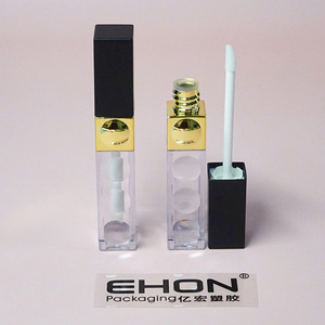 Tube de gloss à lèvres vide de 7 ml, luxe unique noir et or, logo personnalisé, conteneur transparent pour gloss cosmétique avec applicateur - Product Image 1