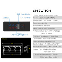 Interruptor Combinado Inteligente WiFi con Control Táctil para Iluminación, Ventilador y Cortina, Enchufe Universal de Doble Salida 10A 16A 240V, Marco de Metal y Vidrio
