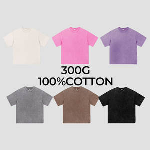 300 Gsm lourd 100% coton t-shirt en gros goutte épaule épais lavage à l'acide T-Shirt surdimensionné en détresse Vintage lavage t-shirt - Product Image 1