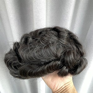 1b60 lớp Remy tóc con người hệ thống cho nam giới npu <span class=keywords><strong>Top</strong></span> với 60% màu xám ren đóng cửa và trắng toupee cơ sở <span class=keywords><strong>PU</strong></span> kỹ thuật - Product Image 5