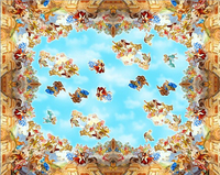 Peinture à l'huile de ciel bleu européen Ihouse de Guangzhou, ange de l'église, papier peint pour plafond