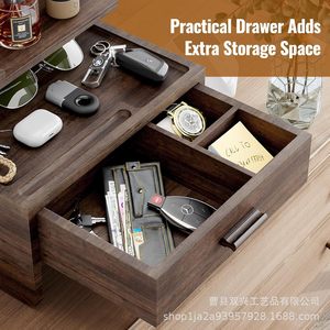 Wooden Bedside Table Storage <b>Rack</b> With Wireless Charging For Phone Watch <b>Glasses</b> Organization Nightstand - Product Image 3