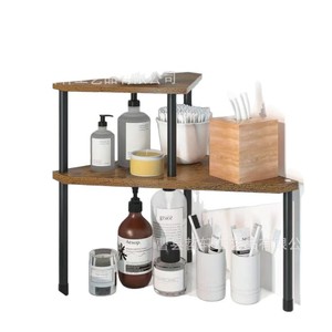 Wooden Corner Storage Rack 2 Tier Multi Layer Kitchen Organizer <b>Desktop</b> <b>Shelf</b> For Spice And Vegetable Storage - Product Image 5