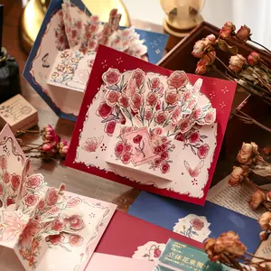 그녀의 시리즈 신선한 꽃과 함께 골드 스탬핑 입체 인사말 카드 장미 창조적 인 휴일 고백 축복 카드