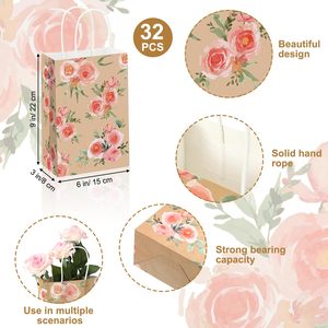 Petits sacs cadeaux floraux avec poignées, sacs en papier vintage à motifs floraux, sacs en papier kraft réutilisables pour thé, cadeaux de fête, sacs en papier pour fêtes - Product Image 2