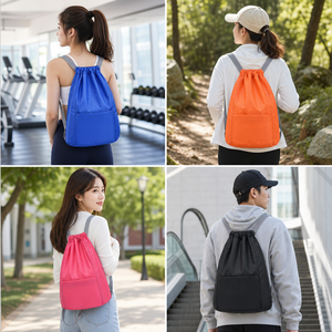 กระเป๋าเป้สะพายหลังแบบมีเชือกผูก 43x30x15 ซม. กระเป๋าซิปด้านหน้าสายรัดแบบกว้างกันน้ำไนลอนกระเป๋ายิมโรงเรียนกีฬาท่องเที่ยว 7 สี - Product Image 4