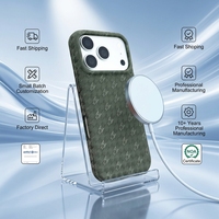 Protection d'objectif magnétique en cuir PU vert olive mat à motif répété pour iPhone 15 Pro Max 18 16 17